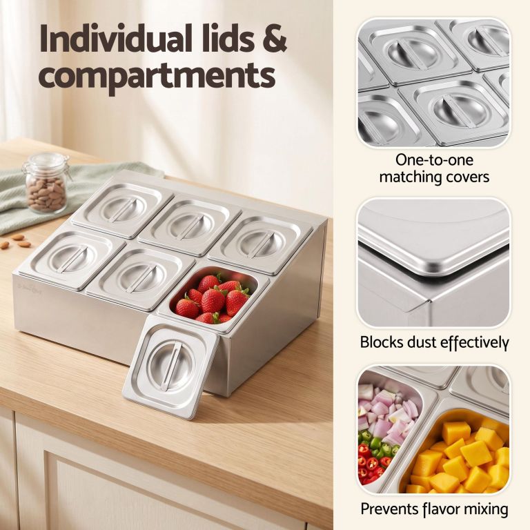 5 star chef 6 pan food serving display container stainless steel food container lids