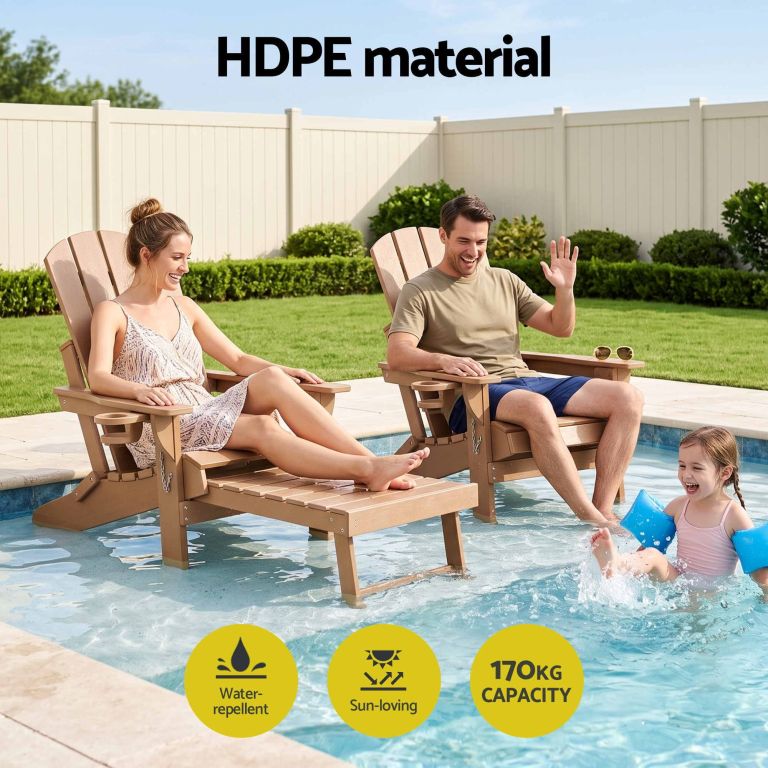 gardeon folding sun lounger adirondack chair outdoor lounge setting hdpe recliner footrest khaki gardeon folding sun lounger adirondack chair outdoor lounge setting hdpe recliner footrest khaki