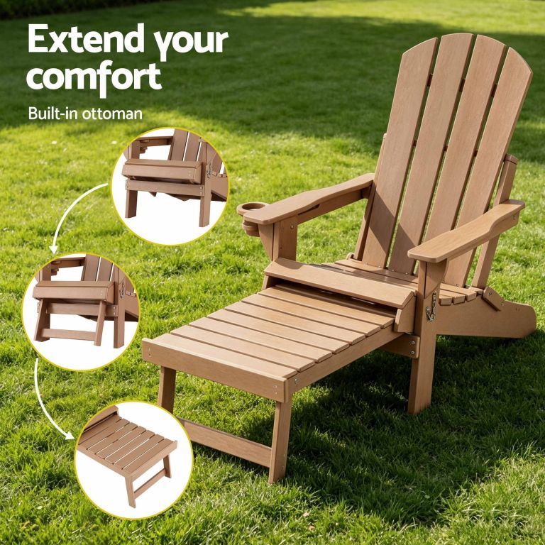 gardeon folding sun lounger adirondack chair outdoor lounge setting hdpe recliner footrest khaki gardeon folding sun lounger adirondack chair outdoor lounge setting hdpe recliner footrest khaki