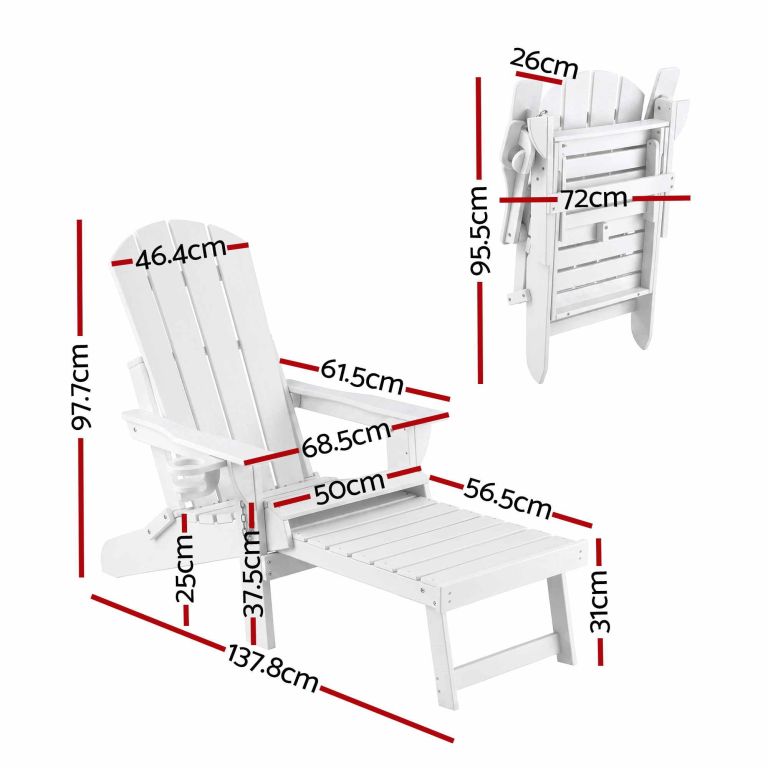 gardeon folding sun lounger adirondack chair outdoor lounge setting hdpe recliner footrest white gardeon folding sun lounger adirondack chair outdoor lounge setting hdpe recliner footrest white
