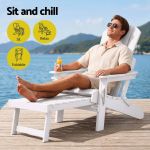 gardeon folding sun lounger adirondack chair outdoor lounge setting hdpe recliner footrest white gardeon folding sun lounger adirondack chair outdoor lounge setting hdpe recliner footrest white