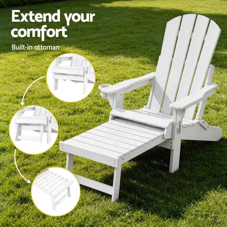 gardeon folding sun lounger adirondack chair outdoor lounge setting hdpe recliner footrest white gardeon folding sun lounger adirondack chair outdoor lounge setting hdpe recliner footrest white