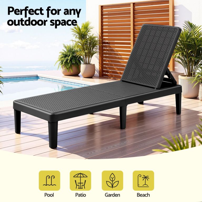gardeon sun lounge adjustable lounger patio outdoor furniture lightweight black