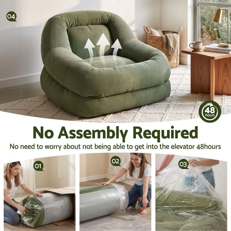 artiss armchair floor chair couch recliner 1 seater cloud chaise lounge corduroy green