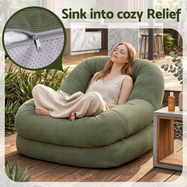 artiss armchair floor chair couch recliner 1 seater cloud chaise lounge corduroy green