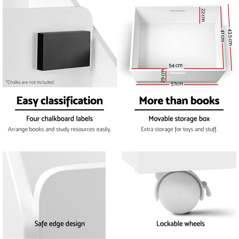 keezi 4 tiers kids bookshelf storage organiser children bookcase drawers display