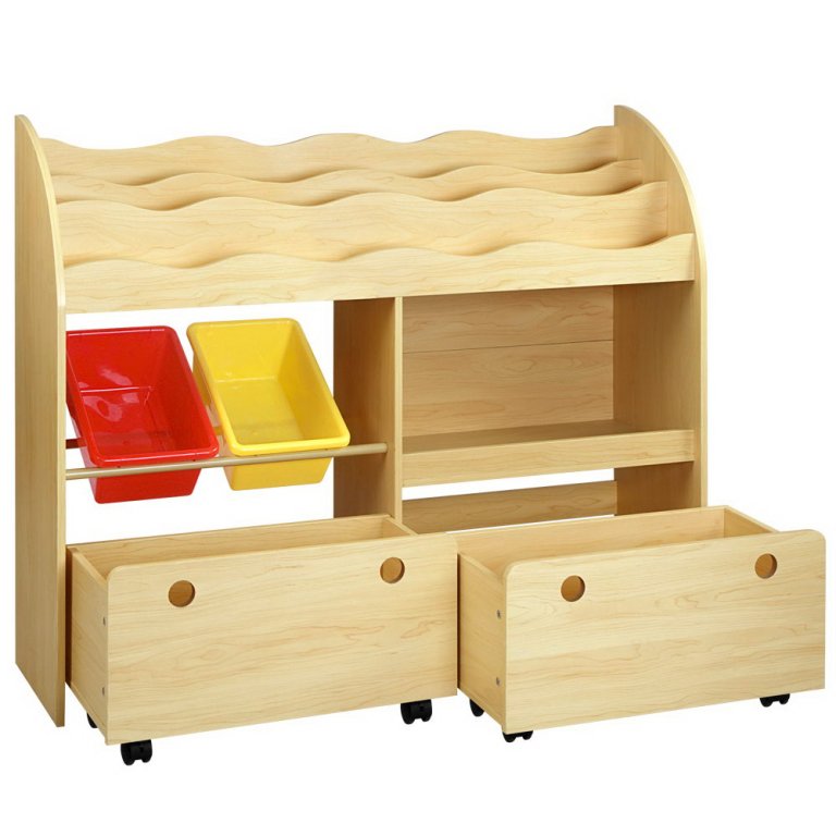 keezi 3 tiers kids bookshelf storage children bookcase toy box organiser display