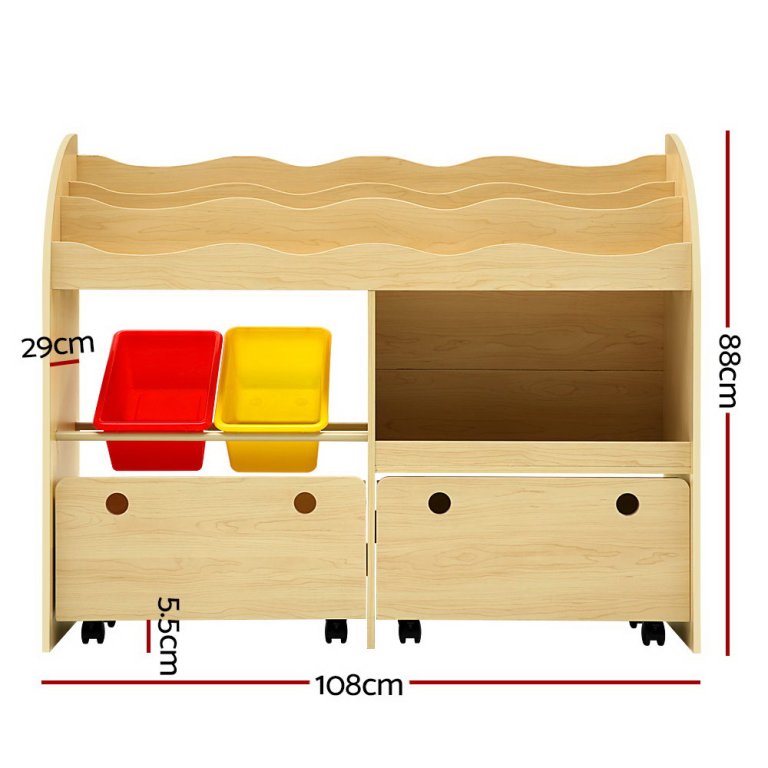 keezi 3 tiers kids bookshelf storage children bookcase toy box organiser display