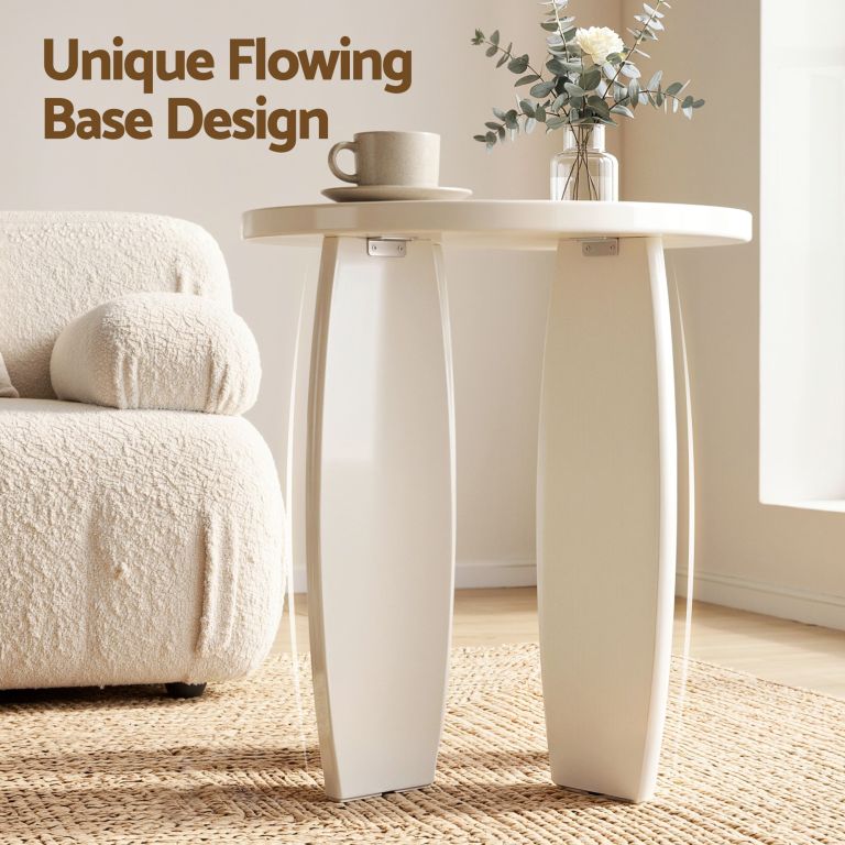 artiss round end table high gloss small coffee table side bedside nightstand 40x45cm cream white
