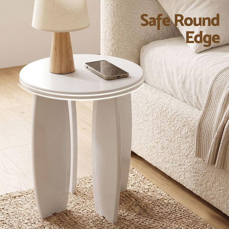 artiss round end table high gloss small coffee table side bedside nightstand 40x45cm cream white