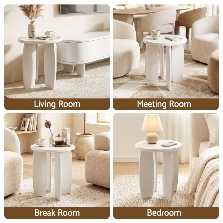 artiss round end table high gloss small coffee table side bedside nightstand 40x45cm cream white