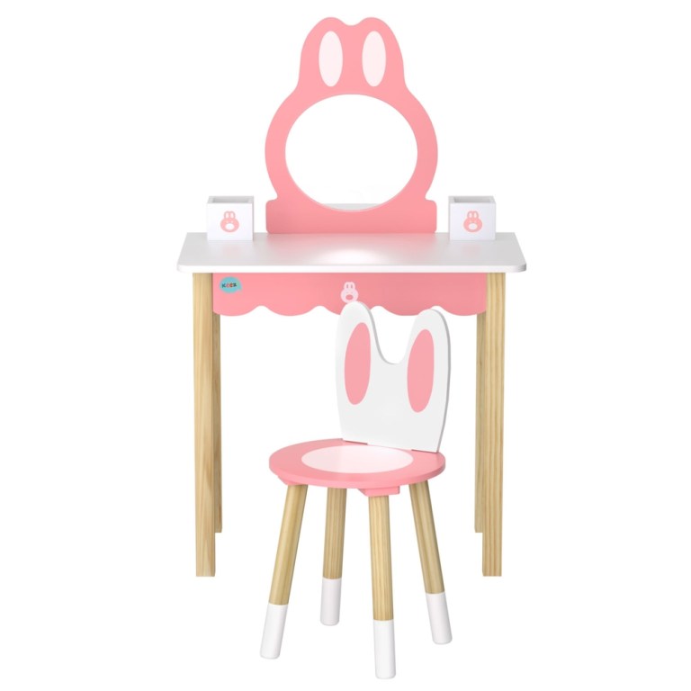 1 set of keezi kids dressing table wooden bunny pink 1 set of keezi kids dressing table wooden bunny pink