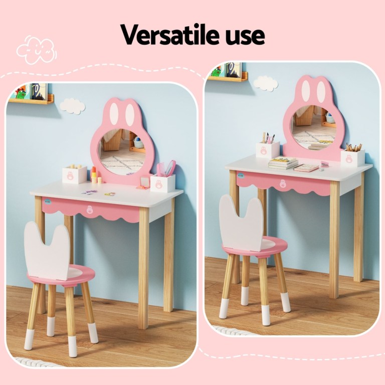 1 set of keezi kids dressing table wooden bunny pink 1 set of keezi kids dressing table wooden bunny pink