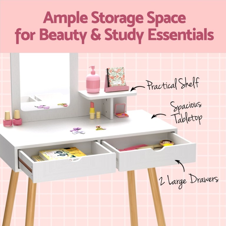 keezi kids dressing table vanity makeup chair set with mirror drawers wooden legs keezi kids dressing table vanity makeup chair set with mirror drawers wooden legs