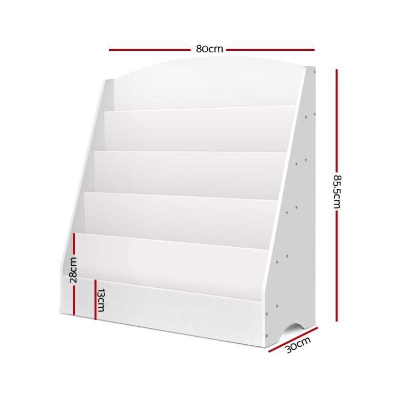 keezi 5 tiers kids bookshelf magazine shelf organiser bookcase display rack white