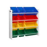 keezi kids toy box 12 bins bookshelf organiser children storage rack