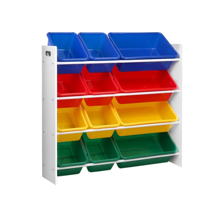 keezi kids toy box 12 bins bookshelf organiser children storage rack
