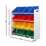keezi kids toy box 12 bins bookshelf organiser children storage rack