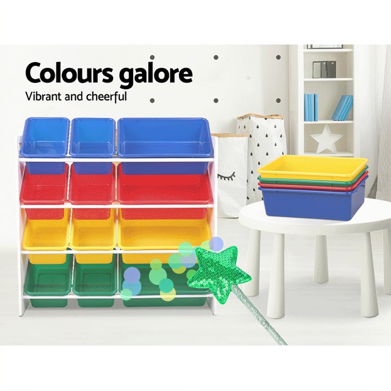 keezi kids toy box 12 bins bookshelf organiser children storage rack