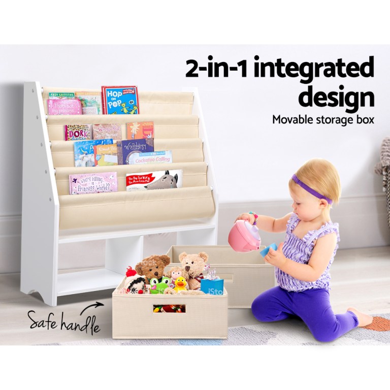 keezi 4 tiers kids bookshelf magazine rack children bookcase organiser drawer