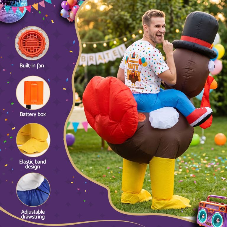 inflatable costume ride on turkey fancy dress funny party outfit brown one size inflatable costume ride on turkey fancy dress funny party outfit brown one size