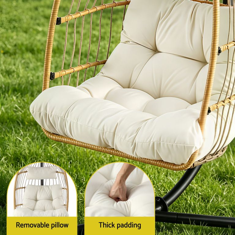 gardeon foldable outdoor swing chair with stand cushion rattan patio furniture