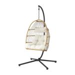 gardeon foldable outdoor swing chair with stand cushion rattan patio furniture