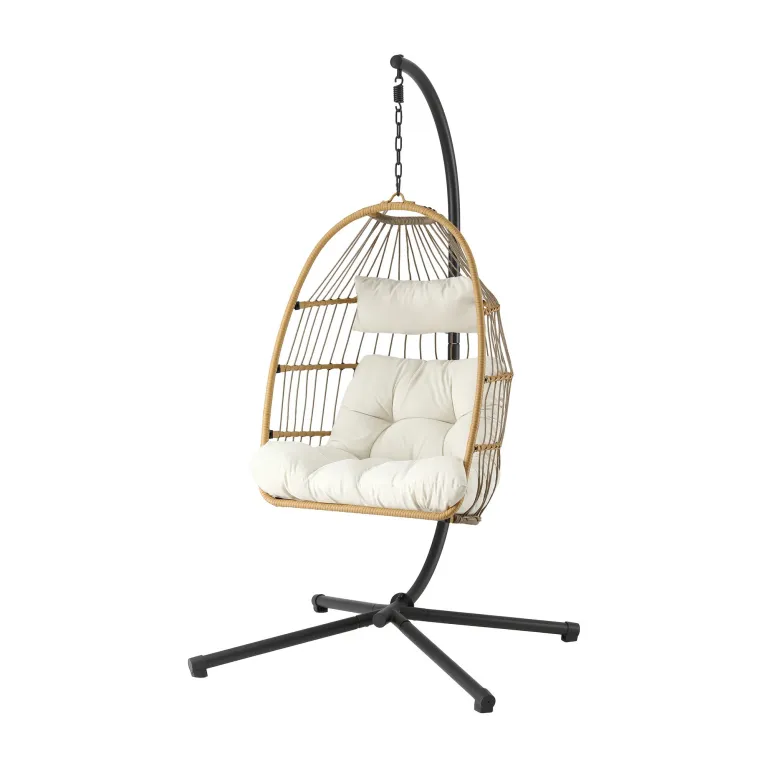 gardeon foldable outdoor swing chair with stand cushion rattan patio furniture