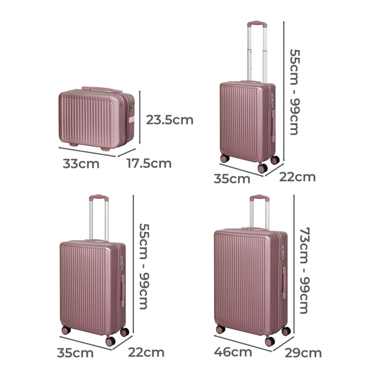 slimbridge luggage suitcase trolley rose gold 4pc 14"+20"+24"+28"
