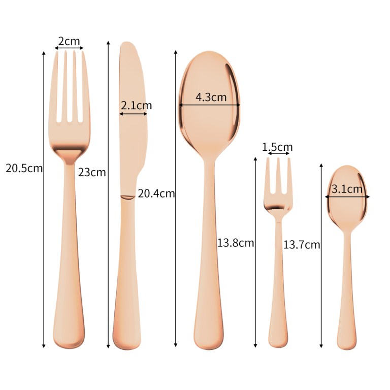 stainless steel cutlery set glossy knife rose gold