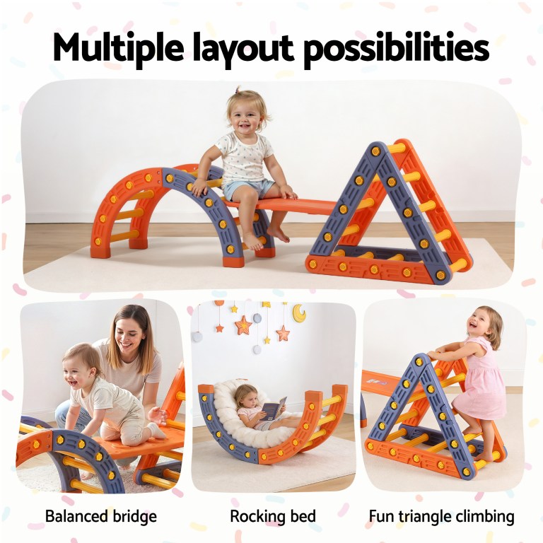 keezi kids climbing frame set with slide indoor outdoor toddler toys pikler triangle climber with arch