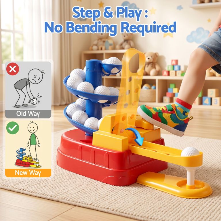 keezi kids golf toy set with 20 balls & 3 adjustable clubs, foot pedal ball launcher portable training toy, indoor outdoor backyard sports game for ages 3 8 keezi kids golf toy set with 20 balls & 3 adjustable clubs, foot pedal ball launcher portable training toy, indoor outdoor backyard sports game for ages 3 8