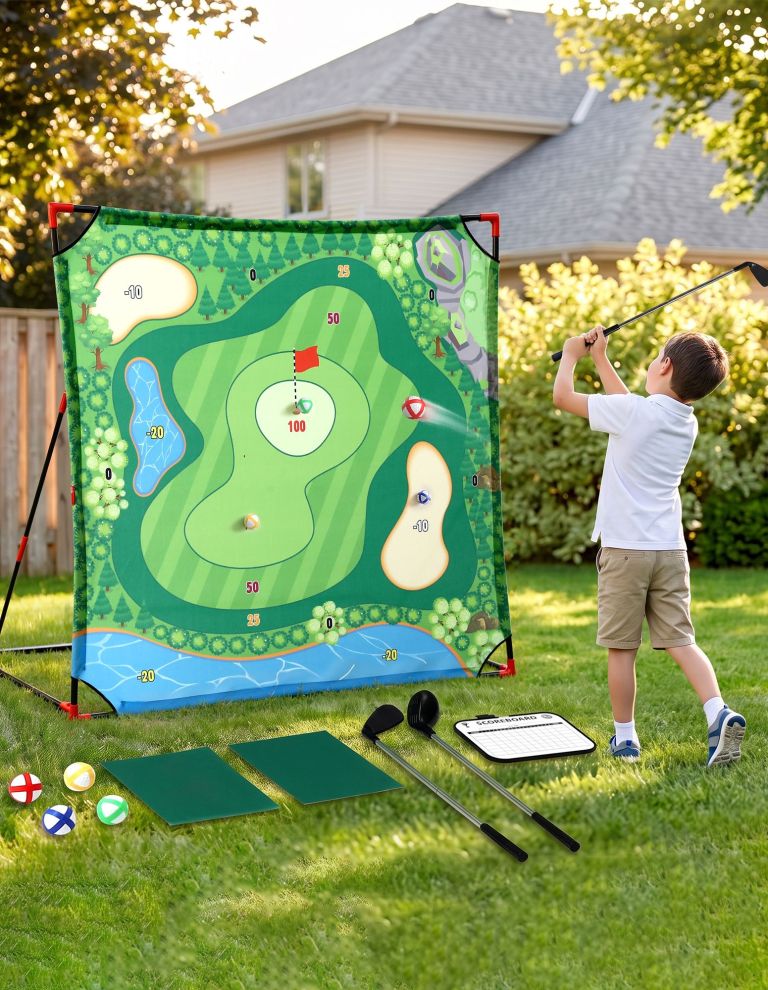 keezi kids golf chipping game set with stand, 24 sticky balls, adjustable club & 2 hitting mats for indoor outdoor ages 3 12 play keezi kids golf chipping game set with stand, 24 sticky balls, adjustable club & 2 hitting mats for indoor outdoor ages 3 12 play