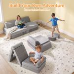 keezi 12pcs modular kids play couch foam sofa set with removable washable cover grey playroom keezi 12pcs modular kids play couch foam sofa set with removable washable cover grey playroom