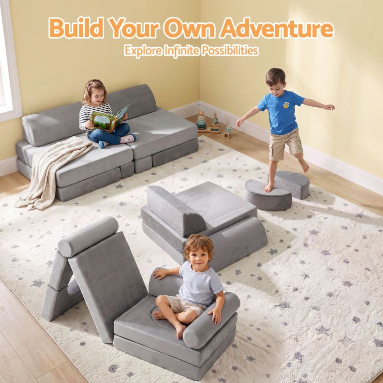keezi 12pcs modular kids play couch foam sofa set with removable washable cover grey playroom keezi 12pcs modular kids play couch foam sofa set with removable washable cover grey playroom
