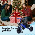 rigo tricycle bike, kids bike with 3 wheels, basket carbon steel 68cm blue