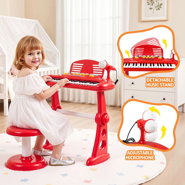 keezi kids piano keyboard 37 keys electronic musical instrument set w/ stool microphone