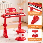 keezi kids piano keyboard 37 keys electronic musical instrument set w/ stool microphone