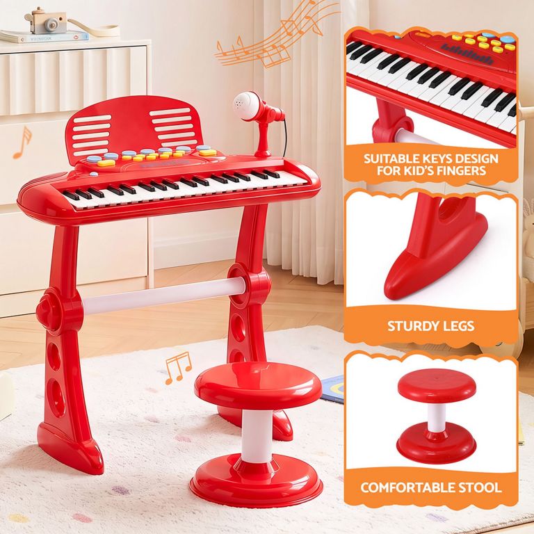 keezi kids piano keyboard 37 keys electronic musical instrument set w/ stool microphone