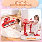 keezi kids piano keyboard 37 keys electronic musical instrument set w/ stool microphone