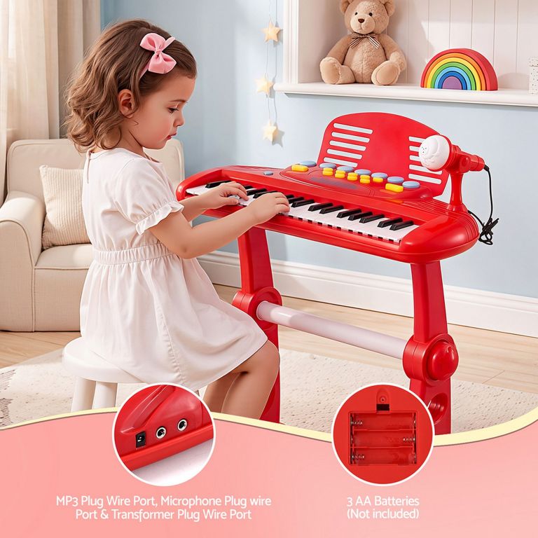 keezi kids piano keyboard 37 keys electronic musical instrument set w/ stool microphone
