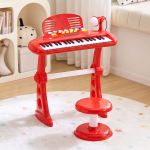 keezi kids piano keyboard 37 keys electronic musical instrument set w/ stool microphone