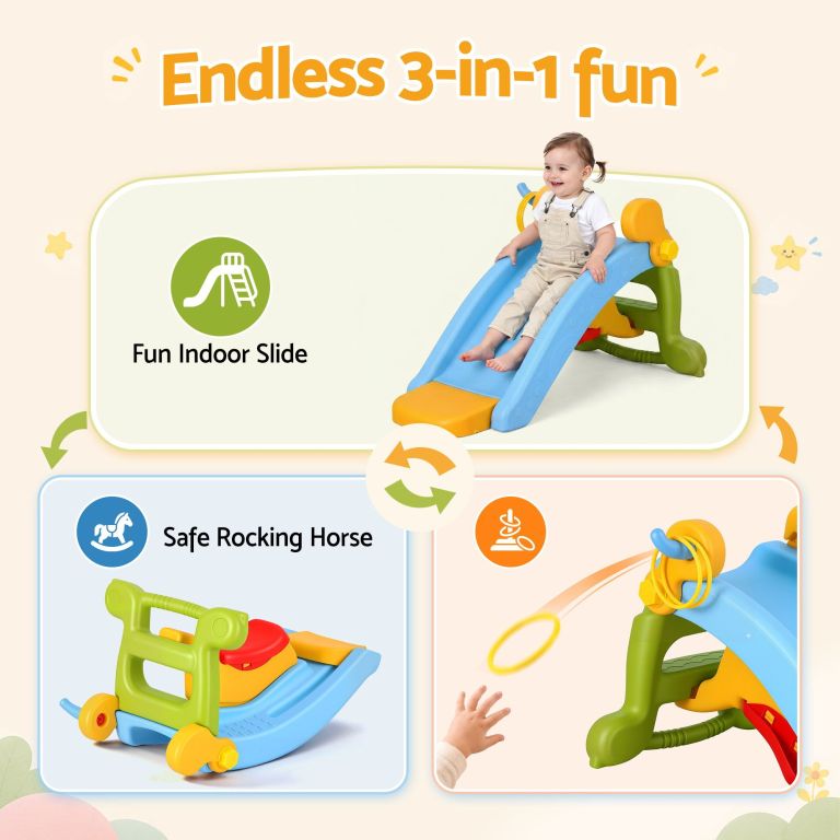 keezi kids slide set toddler indoor playset rocking horse ring toss multi colour keezi kids slide set toddler indoor playset rocking horse ring toss multi colour