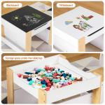 keezi kids table and chair set, 4 in 1 wooden activity table with bookcase, storage box and detachable blackboard, toddler table and 2 chairs set, natural