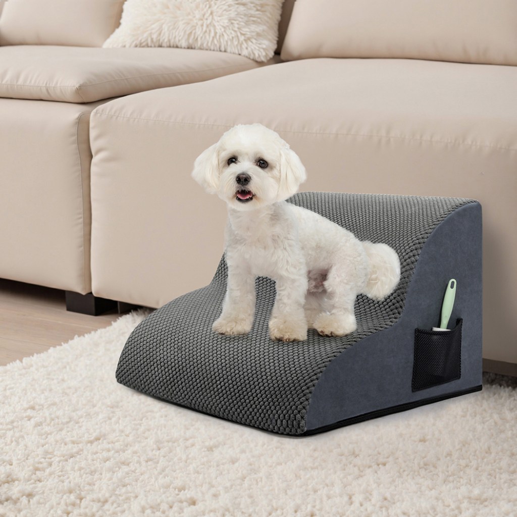 pawz 2 steps pet stairs dog ramp high density foam grey