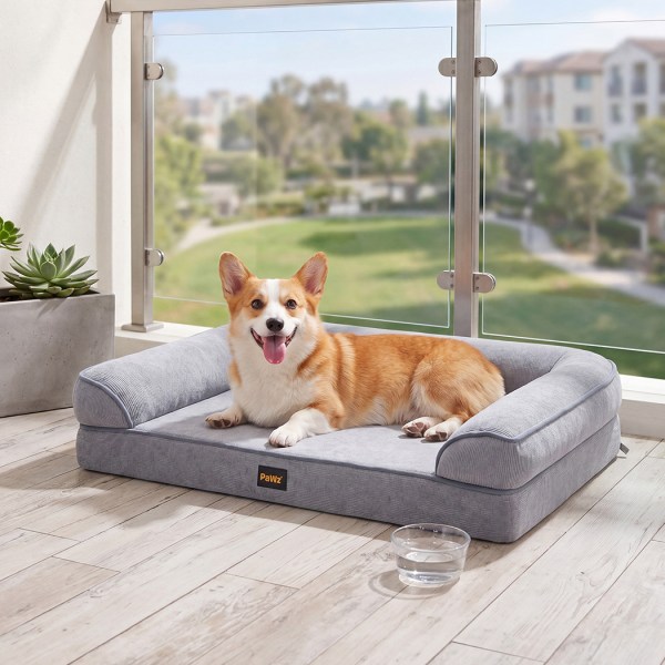 pawz cooling orthopedic dog bed waterproof lining washable memory foam grey m