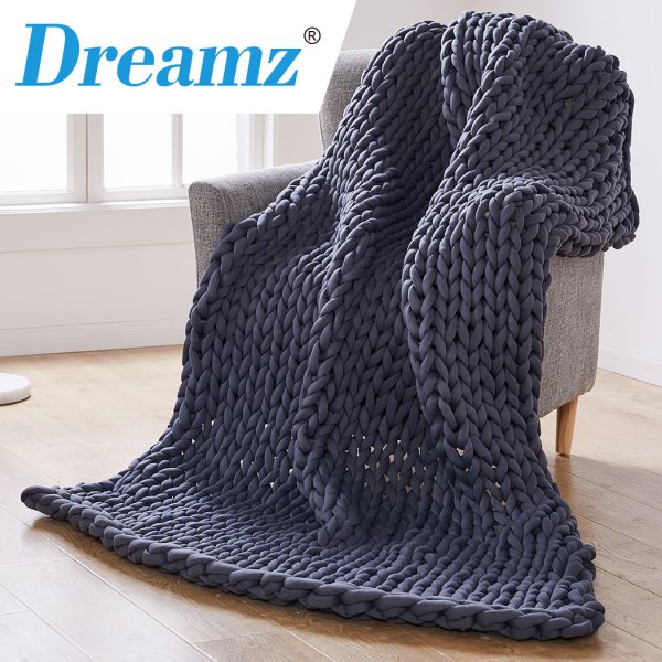 dreamz knitted weighted blanket chunky dark grey double 7kg