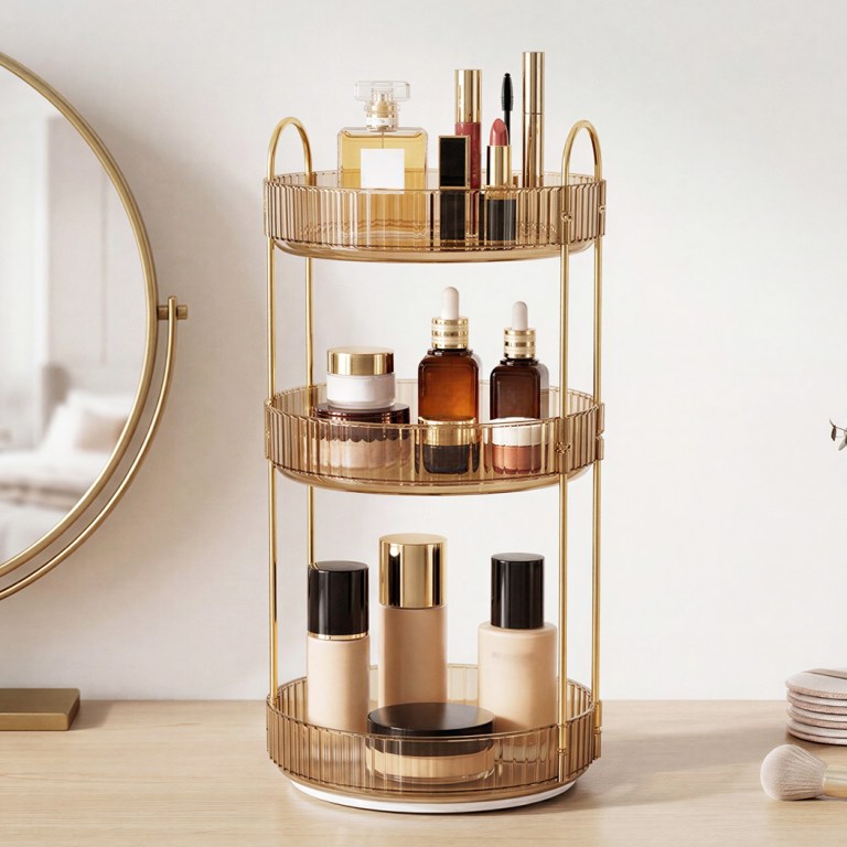 ilus 360� roating makeup organiser vanity countertop shelf cosmetic holder gold