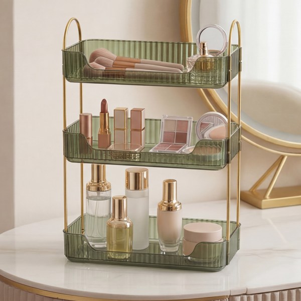 ilus makeup organiser vanity countertop shelf cosmetic holder storage green