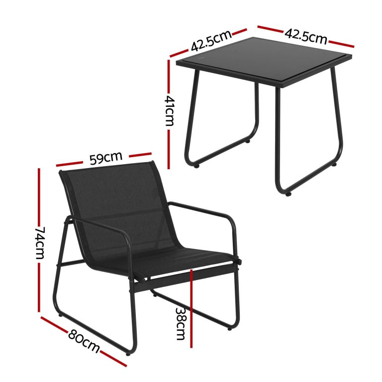 gardeon outdoor bistro set 3 piece patio furniture textilene chairs glass table